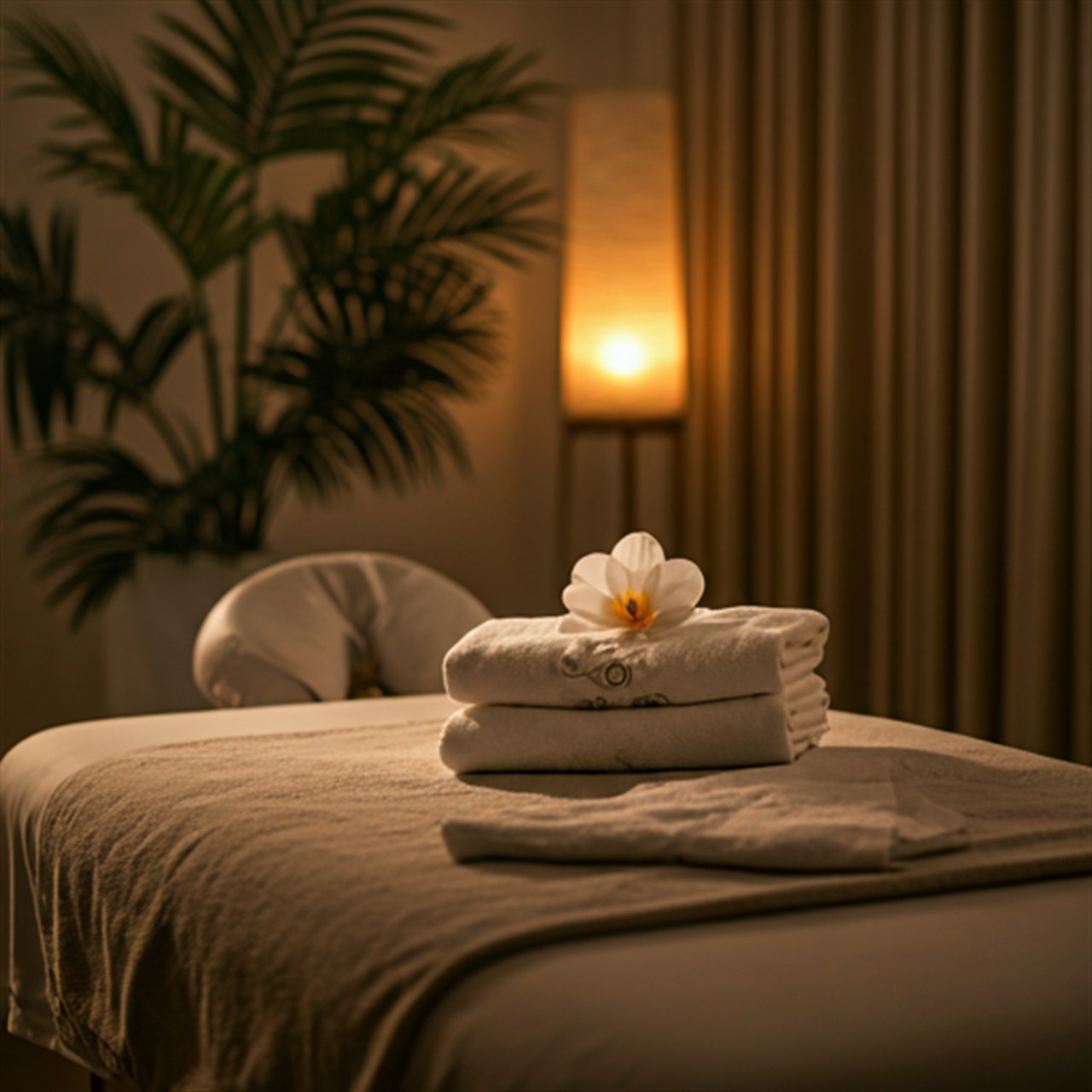 Evin konforunda VIP masaj randevusu için hazırlanmış spa yatağı